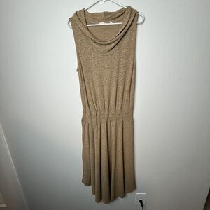 Soft Surroundings Dress Womens Medium Tall Beige Cowl Neck Knit Fit & Flare Midi
